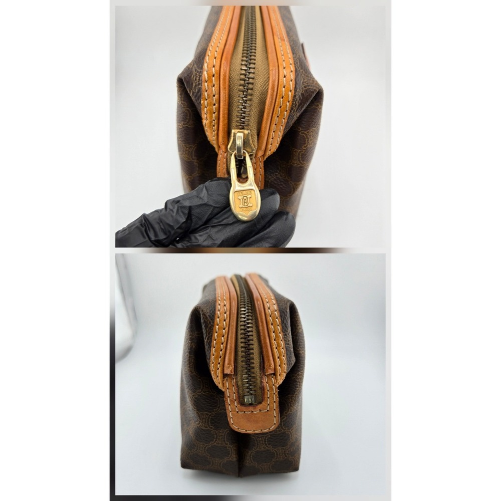 Celine Vintage Macadam Monogram Cosmetic Pouch Brown Coated Canvas Made in Italy - Picture 5 of 9